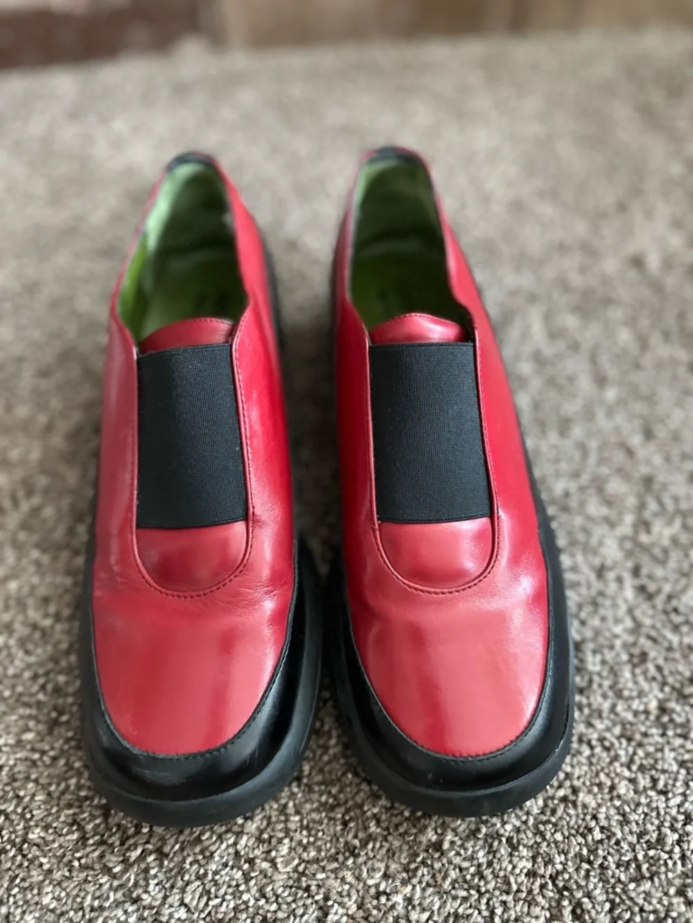 Donald J Pliner Sport Red Black Leather Loafers Slip On Wedges Italy 6.5M